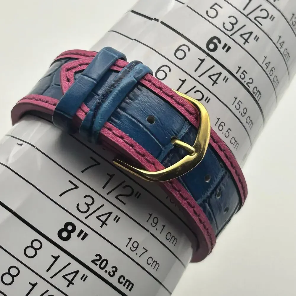 Adrienne Gold Blue Crystal Bezel Pink Blue Leather Working New Battery - Picture 8 of 8